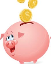 Pink Piggy Bank with Yellow Coins falling into it