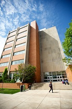 View of the Dornsife School of Public Health building on Market Street