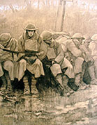 Watercolor drawing of WWI soldiers in mud