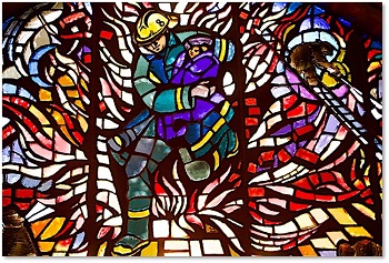 Firefighter stain glass window photo