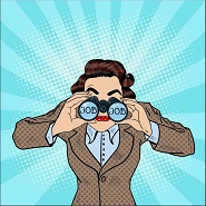 Cartoon woman using binoculars