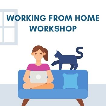 Working from Home Workshop, image of girl on couch with laptop and cat