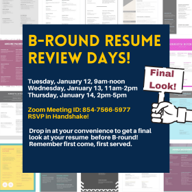 Graphic explaining the details of the b-round resume review days