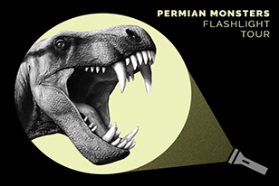 permian monster with a flashlight illuminating it
