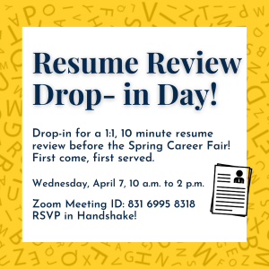 Graphic describing resume review drop-in day