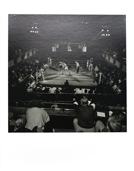 Black and white photo of boxing ring