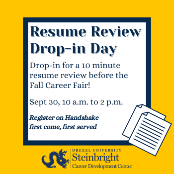 Graphic describing the resume review drop-in day details
