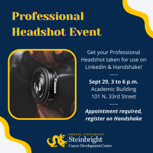 Graphic describing the professional headshot event
