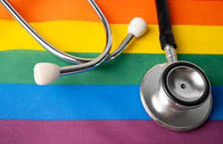 LGBTQ flag with stethoscope