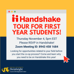 Graphic describing the Handshake tour for first year students