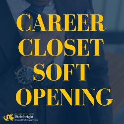 Graphic that says Career Closet Soft Opening