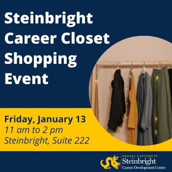 Graphic that says Steinbright Career Closet Shopping Event