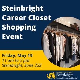 Graphic that says Steinbright Career Closet Shopping Event