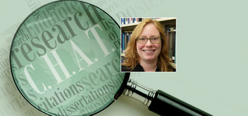 Graphic of Abby Adamczyk and a magnifying glass